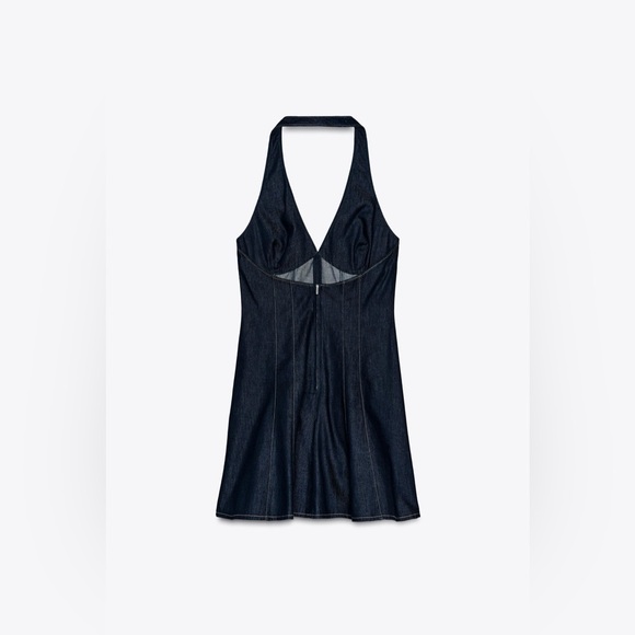 Zara Navy Halter denim jeans mini Dress - Picture 7 of 8